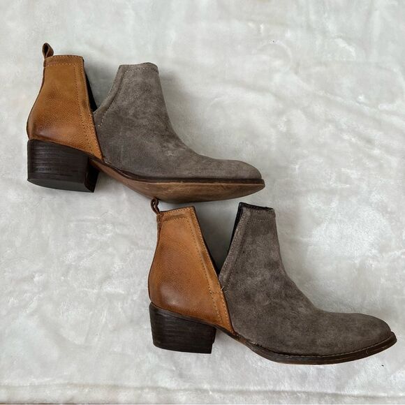 DIBA TRUE Boho Leather Two Tone Ankle Booties 7.5 grey brown suede cute western - Picture 2 of 7